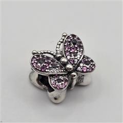 Pandora S925 ALE Sterling Silver Dazzling Pink CZ Butterfly Charm 797882NCCMX
